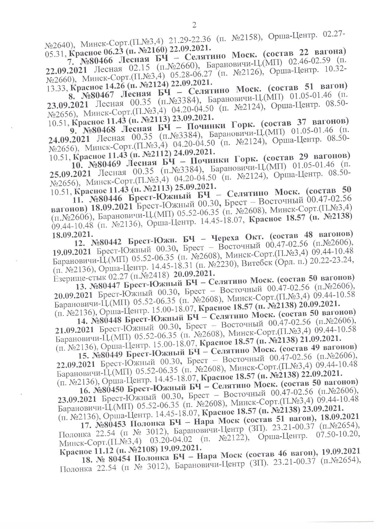 График движения воинских эшелонов МО РФ (убытие контингента МО РФ обратно в РФ) в рамках учений «Запад — 2021» (Страница 2 из 3)